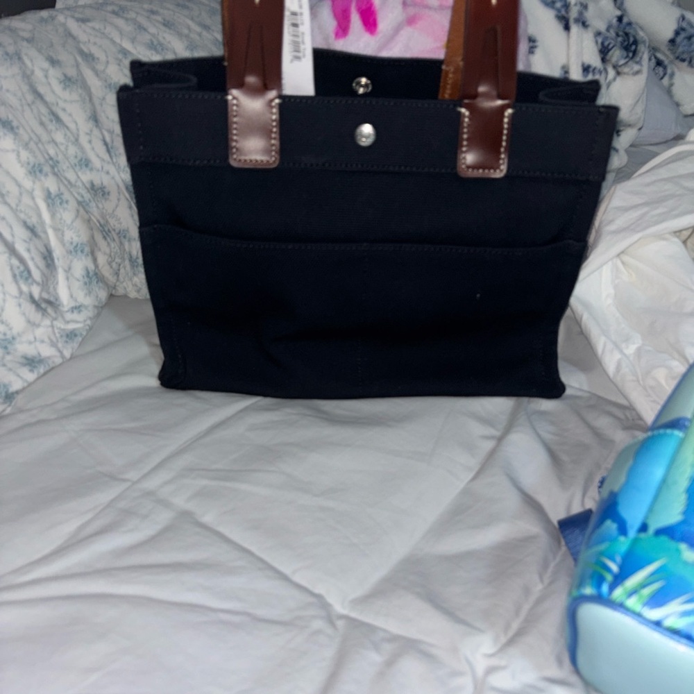Dooney & Bourke Black Tote with Brown Handles
